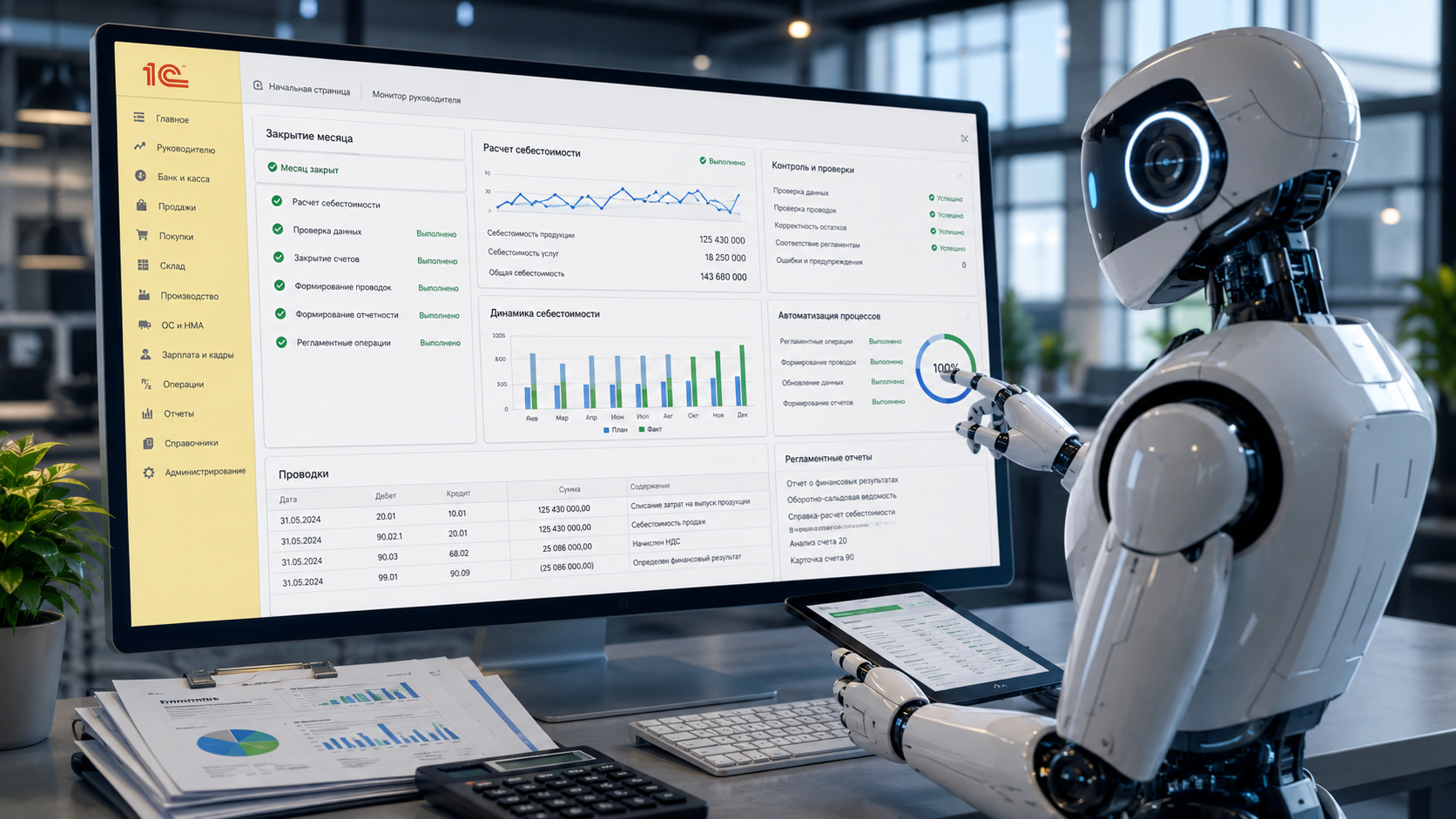 RPA-робот контролирует расчет себестоимости и закрытие месяца в 1С